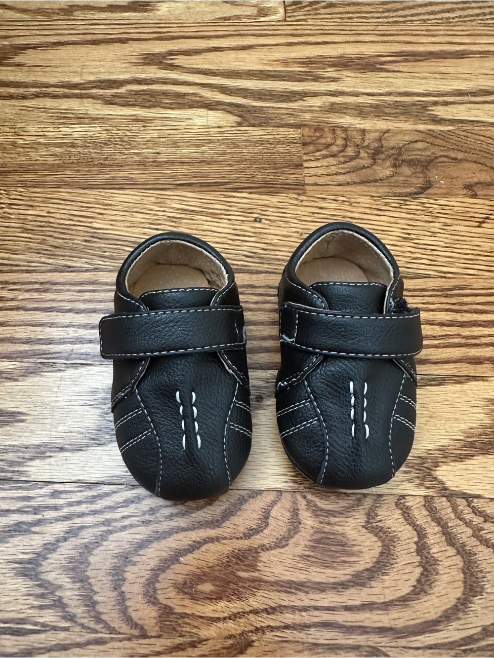 Itzy Bitzy Black Leather Slip-On Shoes with Velcro Strap Size 3
